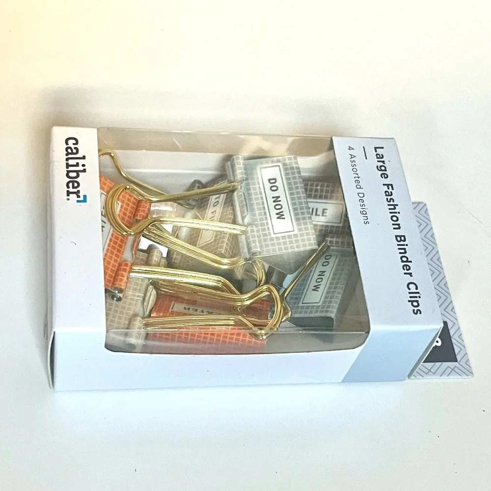 🏷️ set of 8 assorted gold decorative binder clips do now, do later, to file